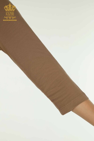 Женская блузка оптом с каменной вышивкой светло-коричневого цвета - 79565 | КАZEE - Thumbnail