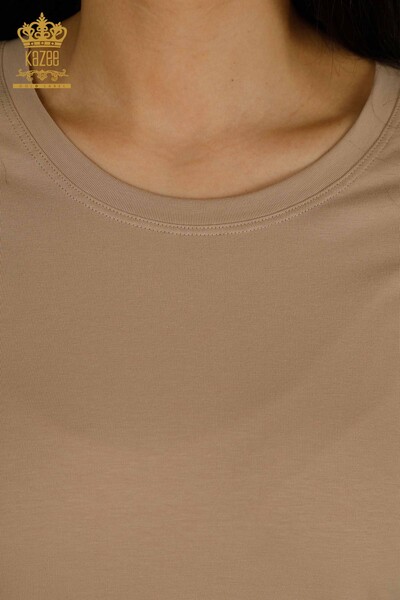 Женская блузка оптом с каменной вышивкой темно-бежевого цвета - 79565 | КАZEE - Thumbnail