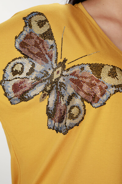 Женская блузка оптом с вышивкой камнем в виде бабочки - 77832 | КАZЕЕ - Thumbnail