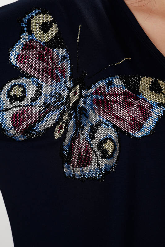 Женская блузка оптом с вышивкой камнем в виде бабочки - 77832 | КАZЕЕ