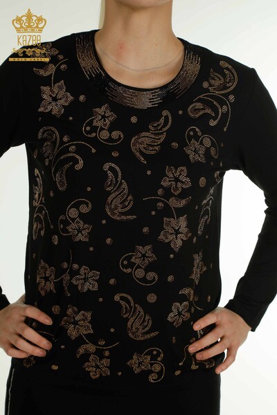 Kazee - Женская блузка с каменной вышивкой оптом, черная - 79379 | КАZEE (1)