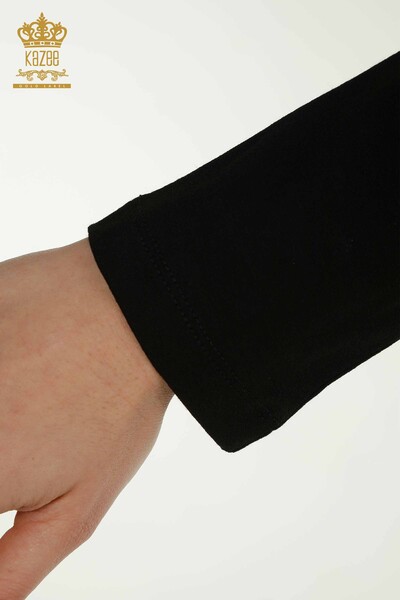 Женская блузка с каменной вышивкой оптом, черная - 79379 | КАZEE - Thumbnail