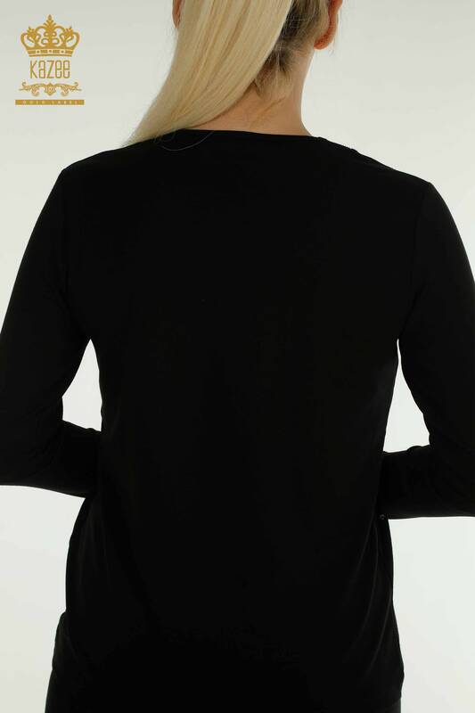 Женская блузка с каменной вышивкой оптом, черная - 79379 | КАZEE