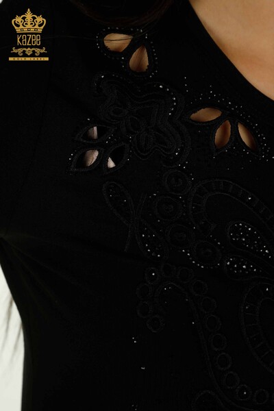 Женская блузка с вышивкой оптом, черная - 79468 | КАZEE - Thumbnail