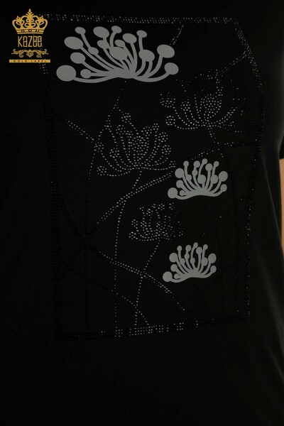 Женская блузка оптом с вышивкой камнями, черная - 79863 | КАZEE - Thumbnail
