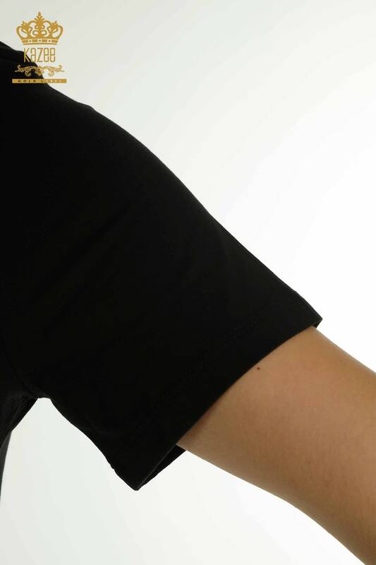Женская блузка оптом с вышивкой камнями, черная - 79863 | КАZEE
