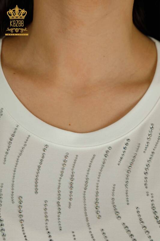 Оптовая женская блузка с вышивкой камнями экрю - 79651 | КАZEE