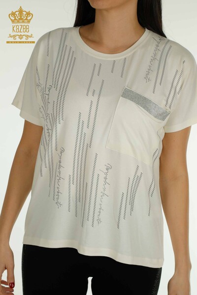 Kazee - Женская блузка с карманами оптом цвета экрю - 79140 | Кazee (1)