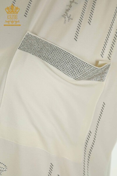 Женская блузка с карманами оптом цвета экрю - 79140 | Кazee - Thumbnail (2)