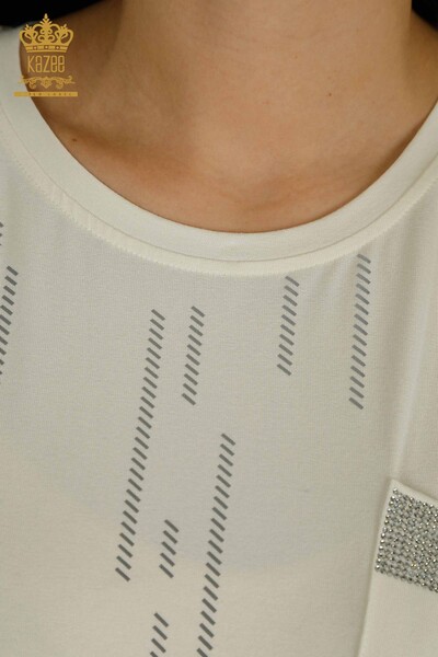 Женская блузка с карманами оптом цвета экрю - 79140 | Кazee - Thumbnail