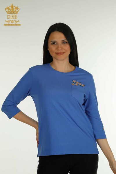 Kazee - Женская блузка с карманами оптом, электрический цвет - 79477 | КАZEE