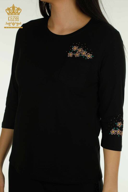 Женская блузка с карманами оптом, черная - 79477 | КАZEE