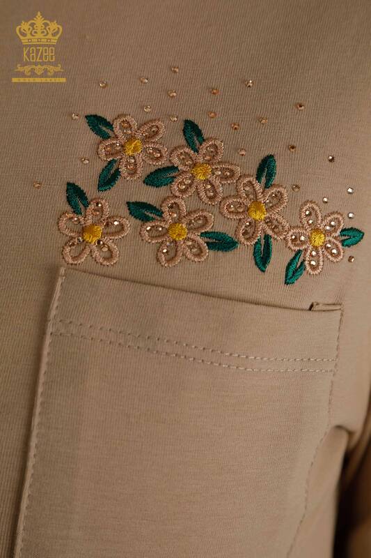 Женская блузка с карманами и пудрой оптом - 79477 | КАZEE