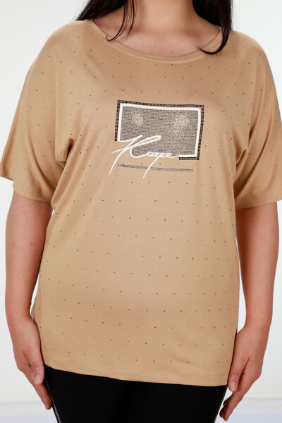 оптом Женская блузка Kazee с вышитым камнем логотипом - 78929 | КАZЕЕ - Thumbnail