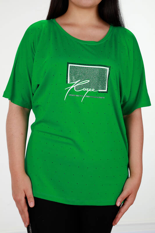 оптом Женская блузка Kazee с вышитым камнем логотипом - 78929 | КАZЕЕ