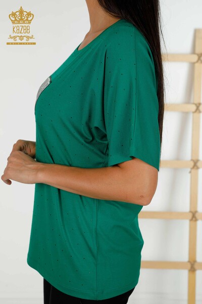 оптом Женская блузка с кристаллами и вышивкой из зеленого камня - 79389 | КАZЕЕ - 7