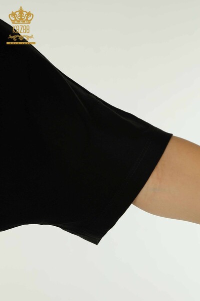 Оптовая Женская блузка с коротким рукавом черный - 79302 | КАZЕЕ - Thumbnail