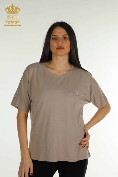 Оптовая Женская блузка с коротким рукавом из норки - 79302 | КАZЕЕ - Thumbnail