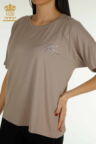 Оптовая Женская блузка с коротким рукавом из норки - 79302 | КАZЕЕ - Thumbnail