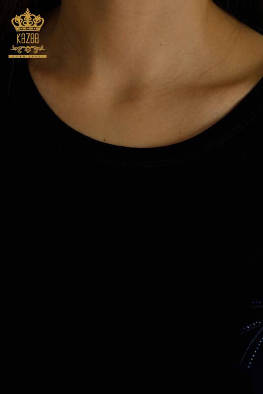 Оптовая Женская блузка с коротким рукавом темно-синий - 79302 | КАZЕЕ