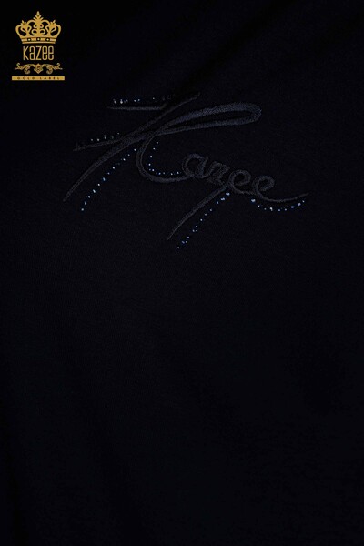Оптовая Женская блузка с коротким рукавом темно-синий - 79302 | КАZЕЕ - Thumbnail