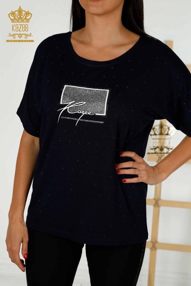 оптом женская блузка с кристаллами и вышивкой темно-синий - 79389 | КАZЕЕ - 2