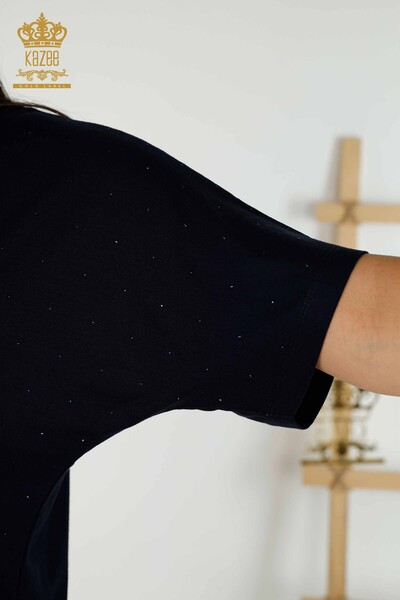 оптом женская блузка с кристаллами и вышивкой темно-синий - 79389 | КАZЕЕ - Thumbnail