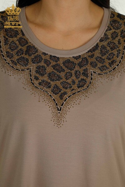 Женская блузка из норки с леопардовой вышивкой оптом - 79367 | КАZEE - Thumbnail