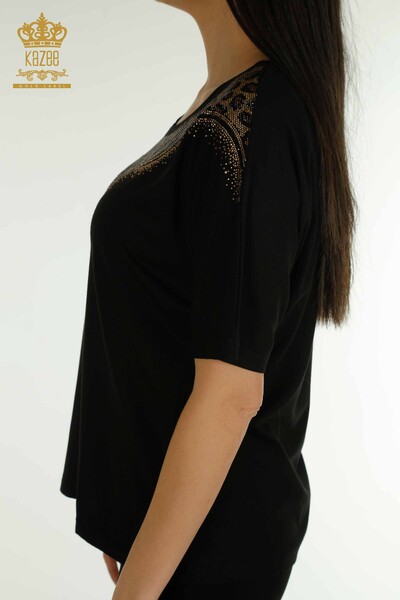 Женская блузка с леопардовой вышивкой оптом, черная - 79367 | КАZEE - Thumbnail
