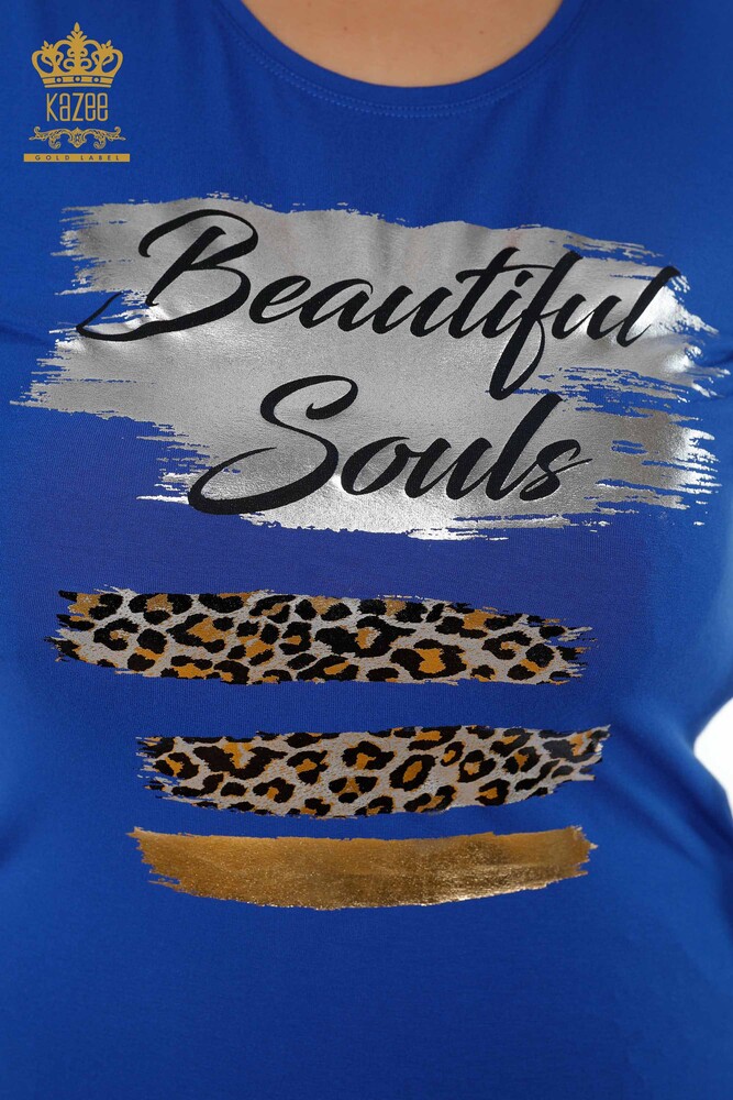 Женская блузка с леопардовой вышивкой и круглым вырезом оптом - 79012 | КАZЕЕ - 8