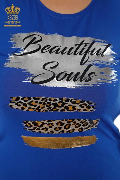 Женская блузка с леопардовой вышивкой и круглым вырезом оптом - 79012 | КАZЕЕ - 8