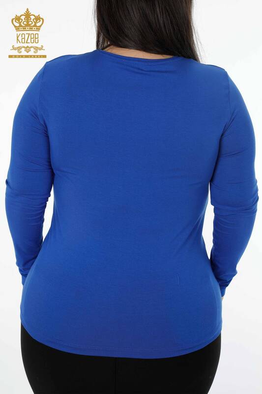 Женская блузка с леопардовой вышивкой и круглым вырезом оптом - 79012 | КАZЕЕ