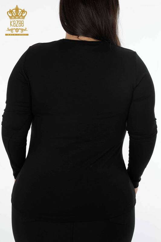 Женская блузка с леопардовой вышивкой и круглым вырезом оптом - 79012 | КАZЕЕ