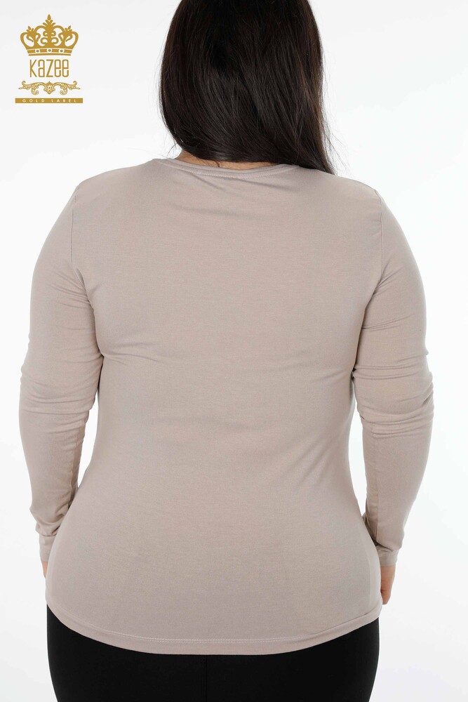 Женская блузка с леопардовой вышивкой и круглым вырезом оптом - 79012 | КАZЕЕ - 20