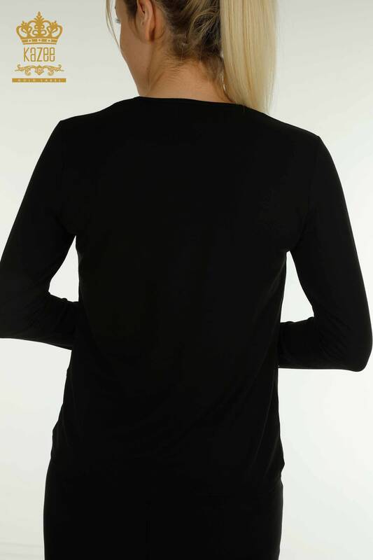 оптом женская блузка с леопардовым принтом черного цвета - 79383 | КАZЕЕ