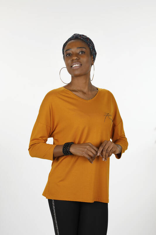 Оптовые женские блузки с длинным рукавом и круглым вырезом с надписями - 77962 | КАZЕЕ