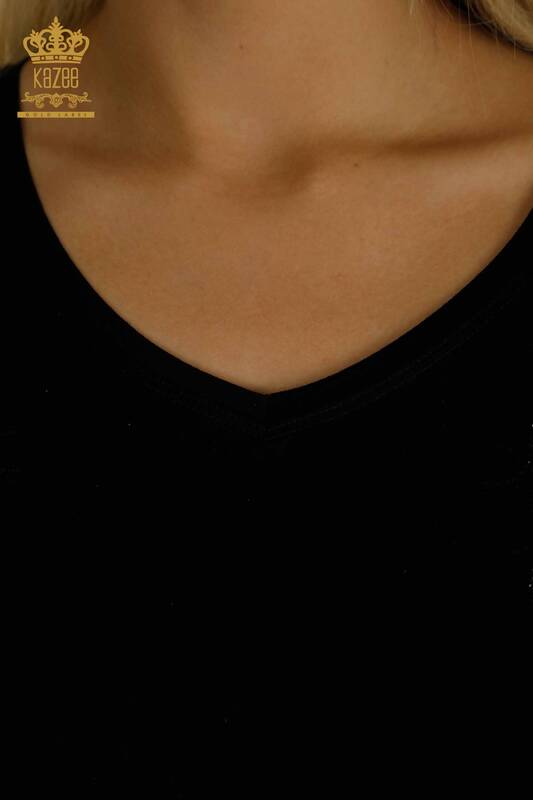 Женская блузка с рисунком листьев оптом, черная - 79090 | КАZEE