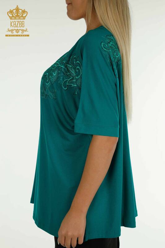 Женская блузка с рисунком листьев зеленого цвета оптом - 79090 | КАZEE