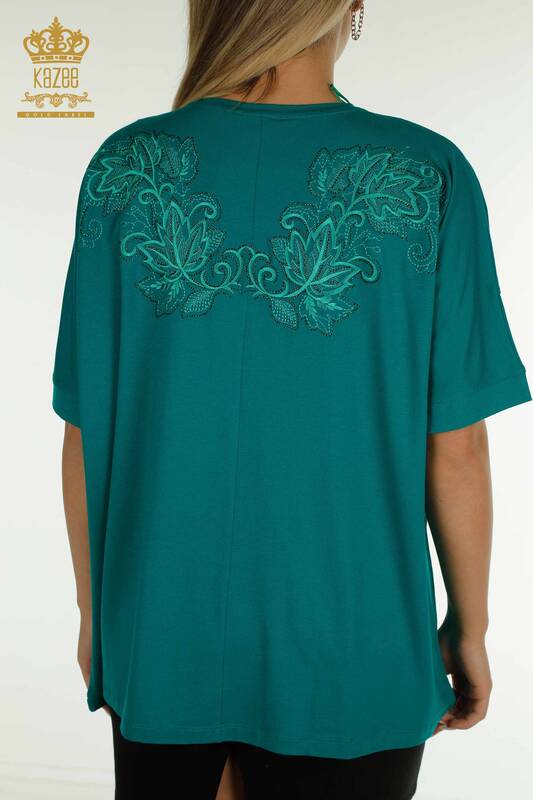 Женская блузка с рисунком листьев зеленого цвета оптом - 79090 | КАZEE