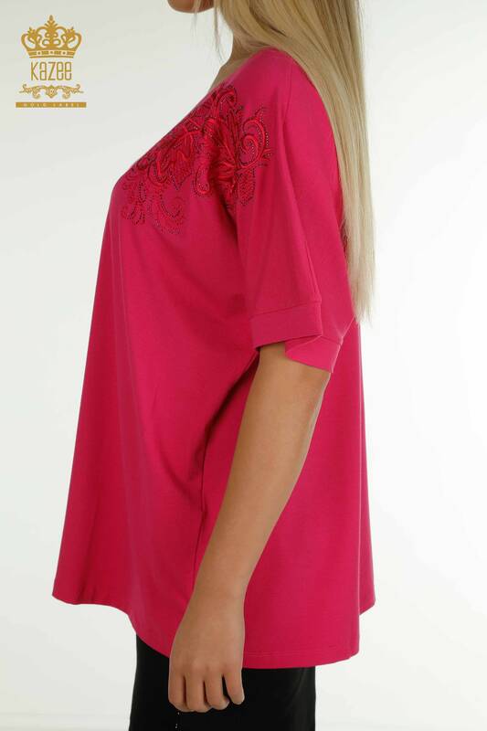 Женская блузка с узором в виде листьев цвета фуксии - 79090 | КАZЕЕ