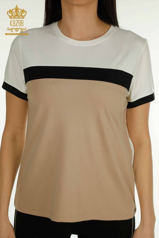 Женская блузка разноцветная экрю-бежевая оптом - 79498 | КАZEE