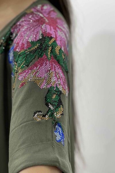 оптом женская блузка на плече камень с цветочным узором двойной рукав - 77799 | КАZЕЕ - Thumbnail