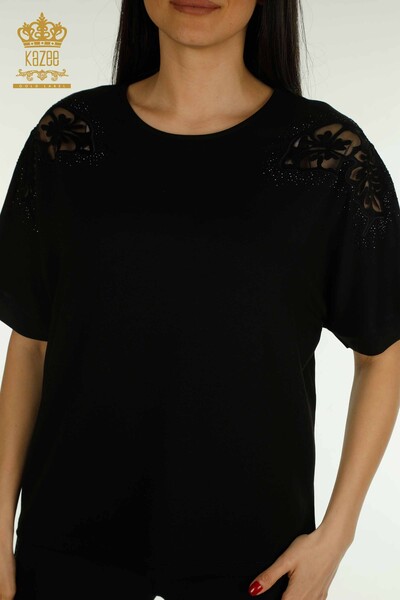 Женская блузка с плечами оптом, черная - 79527 | КАZEE - Thumbnail