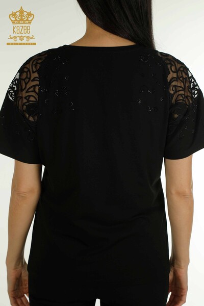 Женская блузка оптом из тюля на плечах, черная - 79456 | КАZEE - Thumbnail