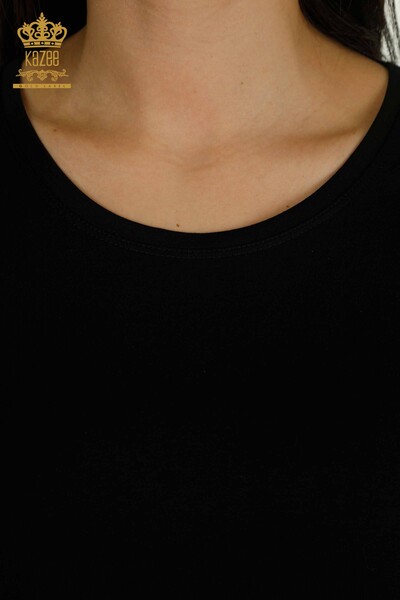 Оптовая женская блузка из тюля с плечами, черная - 79553 | КАZEE - Thumbnail