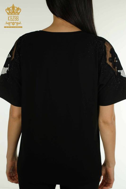 Оптовая женская блузка из тюля с плечами, черная - 79553 | КАZEE