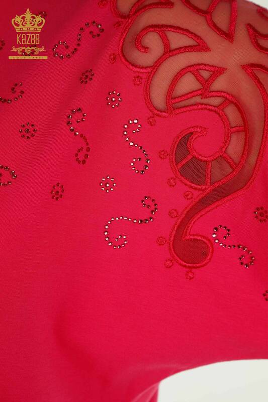 Оптовая продажа женской блузки из тюля с плечами цвета фуксии - 79456 | КАZEE
