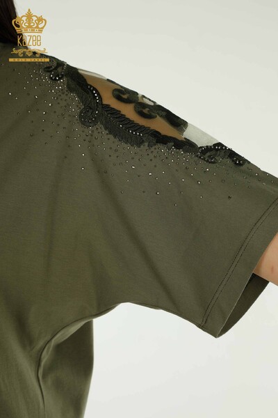 Женская блузка оптом из тюля на плечо цвета хаки - 79553 | КАZEE - Thumbnail