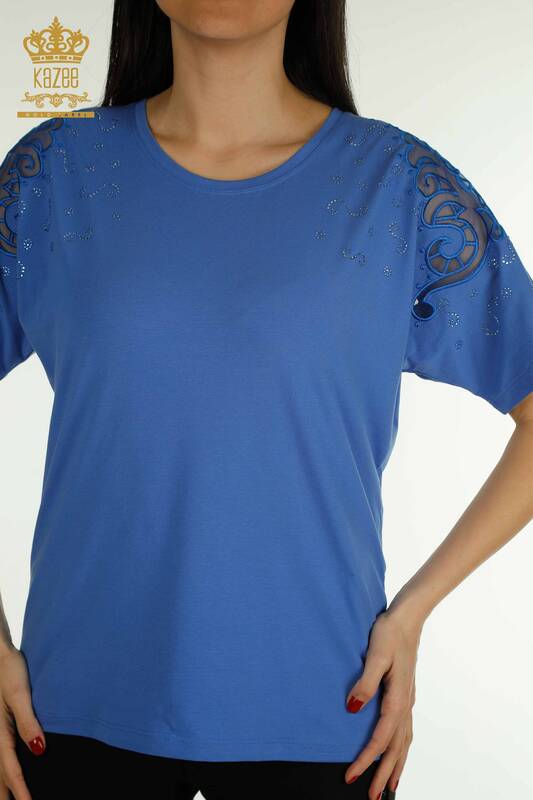 Женская блузка оптом из тюля с плечами и Саксами - 79456 | КАZEE