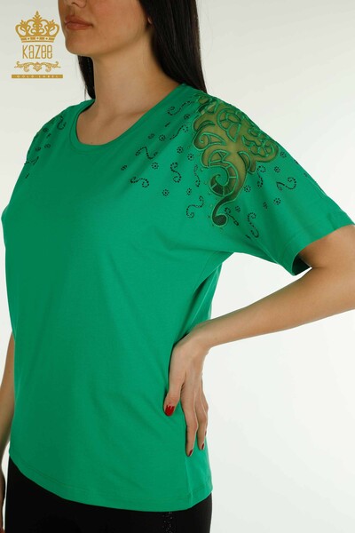 Женская блузка оптом из тюля на плечах, зеленая - 79456 | КАZEE - Thumbnail